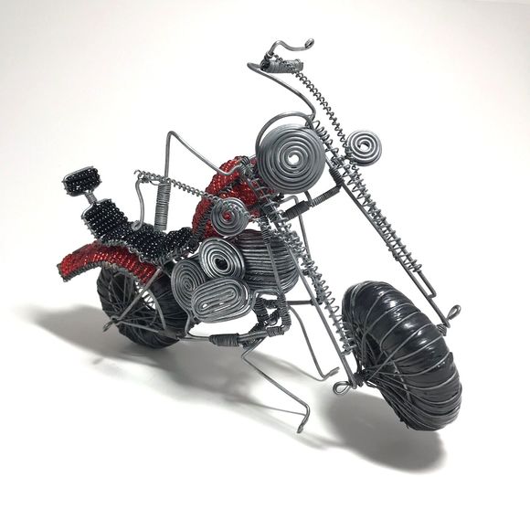 Handmade Seed Bead Beaded Wire Motorcycle Sculpture Folk Art Decor Gift - Picture 8 of 10
